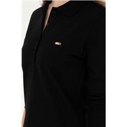 Kadın Siyah Basic Polo Yaka Sweatshirt