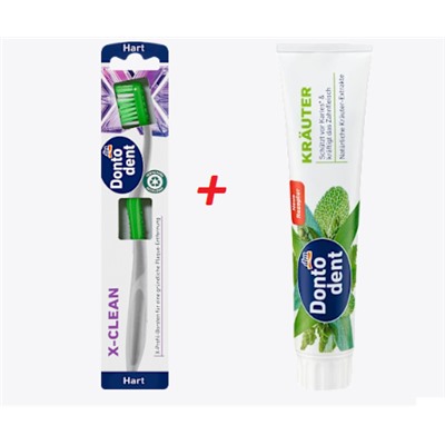 Zahnbürste X-clean hart + Zahnpasta Kräuter, 125 ml