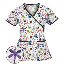 UA A Bug's Life Grey Mock Wrap Scrub Top