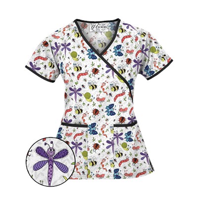 UA A Bug's Life Grey Mock Wrap Scrub Top