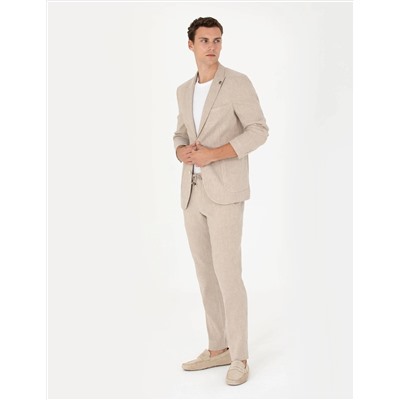 Açık Kahverengi Ekstra Slim Fit Keten Karışımlı Takım Elbise