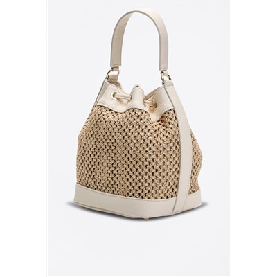 Bolso saco de rafia y piel Monaco Beige y crudo