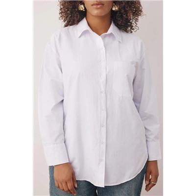 Beyaz Loose Fit Pamuklu Uzun Kol Büyük Beden Dokuma Gömlek TBBSS22GO0323