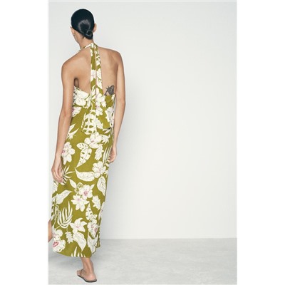 LINEN BLEND FLORAL PRINT DRESS