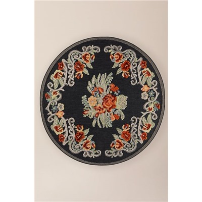 Loubressac Daire Halı - Siyah/Kızıl Mavi - 160x160 cm