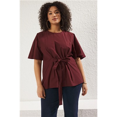 Bordo Bağlama Detaylı Dokuma Bluz TBBSS22BZ1316