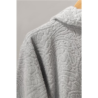 Bernay %100 Pamuk Jakarlı Unisex Şalyaka Bornoz - Gri - Natural Koleksiyon