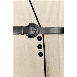 BELTED LINEN BLEND MIDI DRESS