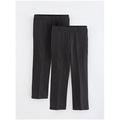 Boys Grey Half Elastic School Trouser 2 Pack
