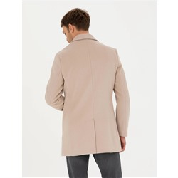 Bej Ekstra Slim Fit Yün Karışımlı Kaşe Kaban
