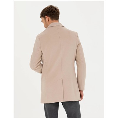 Bej Ekstra Slim Fit Yün Karışımlı Kaşe Kaban