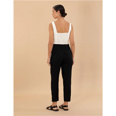 Siyah Carrot Fit Keten Pantolon