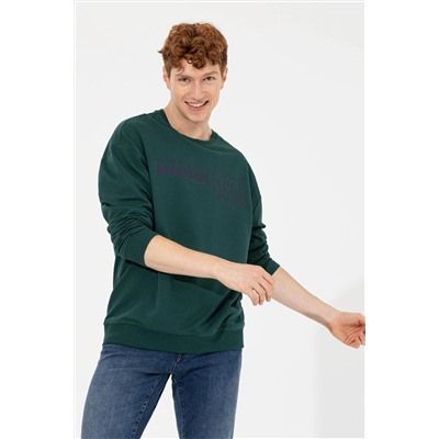 Erkek Yeşil Bisiklet Yaka Sweatshirt
