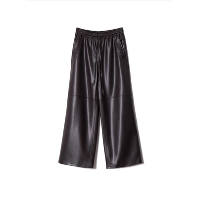 Брюки широкого кроя из экокожи, D401/chestnut