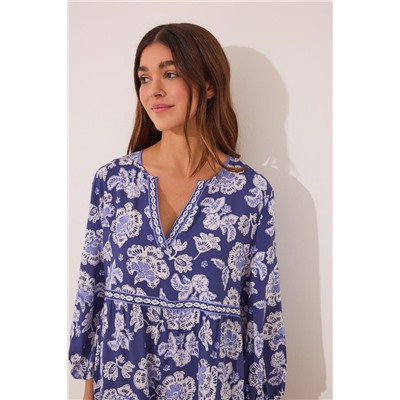 Camisola midi print flores azul