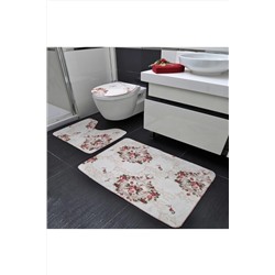 BotigaHome Flowers Banyo Halısı Klozet Takımı 3'lü Set BH002