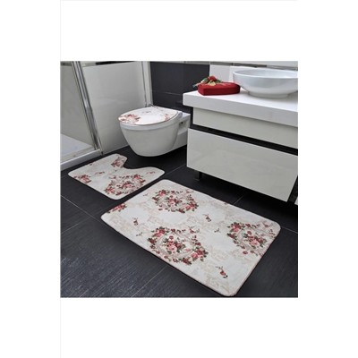 BotigaHome Flowers Banyo Halısı Klozet Takımı 3'lü Set BH002