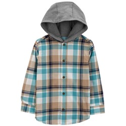 Kid Plaid Hooded Button-Front Shirt