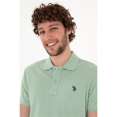 Erkek Slim Fit Polo Yaka Su Yeşili Basic Tişört