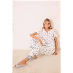 Pijama largo 100% algodón blanco paisley