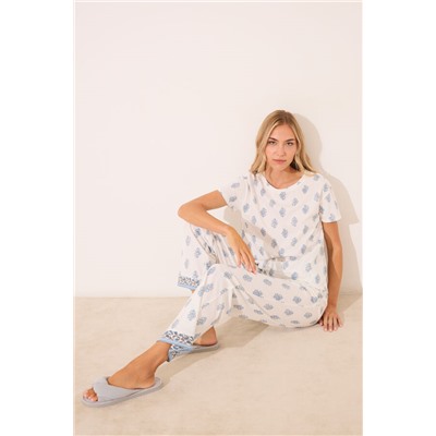 Pijama largo 100% algodón blanco paisley