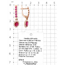 Серьги из золочёного серебра с нат. рубинами, синт. рубинами и фианитами 925 пробы С-3831зс111591500