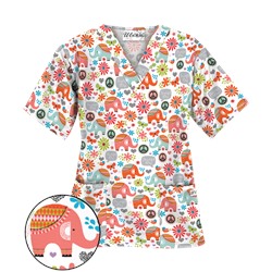 UA Beautiful Day Silver V-Neck Print Scrub Top