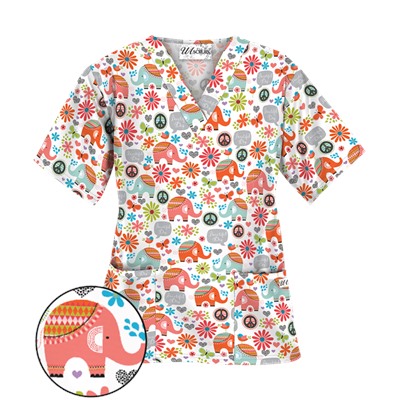 UA Beautiful Day Silver V-Neck Print Scrub Top