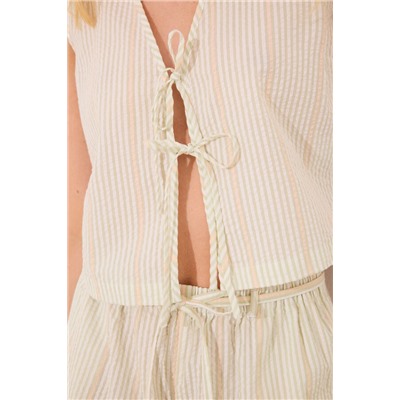 Pijama corto algodón chaleco rayas