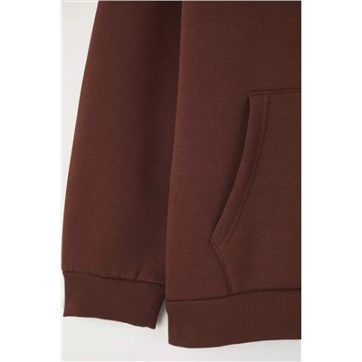 Kahverengi Fiyonklu Ayıcıklı İçi Polarlı/Şardonlu Örme Büyük Beden Sweatshirt TBBAW26AO00013