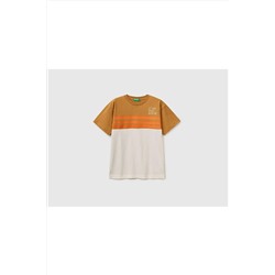 United Colors of Benetton Erkek Çocuk Haki Su Bazlı Şerit Baskılı T-shirt 223P3096C10AC-3G7