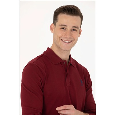 Erkek Bordo Polo Yaka Basic Sweatshirt