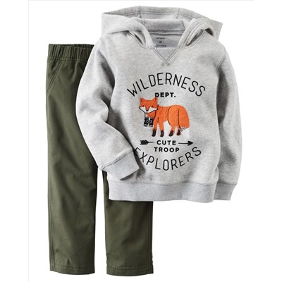 2-Piece Fleece Hoodie & Canvas Pant Set