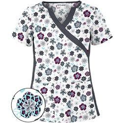 UA Wild Garden White Mock Wrap Scrub Top