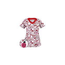 UA Lady Bug Oasis White Print Scrub Top
