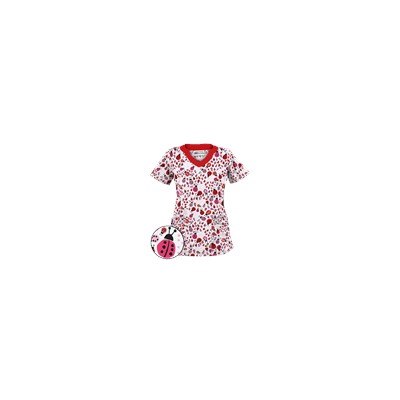 UA Lady Bug Oasis White Print Scrub Top