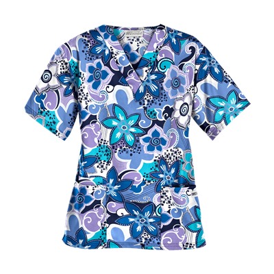 UA Swirling Flowers Navy Print Scrub Top