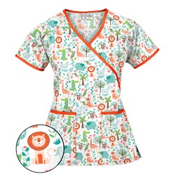 UA Day At The Zoo White Mock Wrap Scrub Top