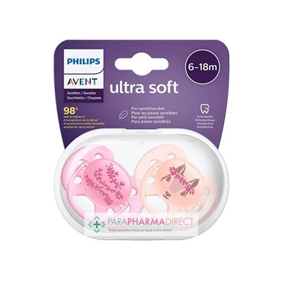Avent Sucettes Ultra Soft 6-18 mois Branches & Lapin x2