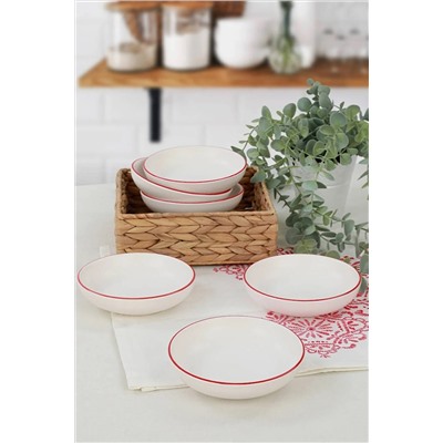 Keramika Mat Beyaz Kırmızı File Halka Çerezlik/Sosluk 13 Cm 6 Adet ST489006F022A840500MAYD100