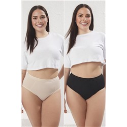 Siyah-Ten 2'li Paket Yüksek Bel Toparlayıcı Büyük Beden Külot TBBSS25CM00001