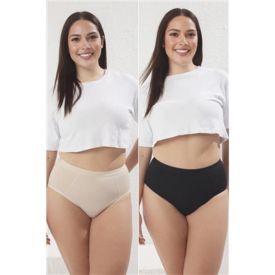 Siyah-Ten 2'li Paket Yüksek Bel Toparlayıcı Büyük Beden Külot TBBSS25CM00001
