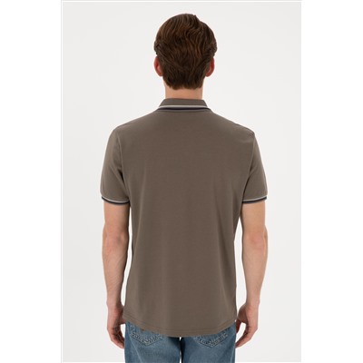 Erkek Regular Fit Polo Yaka Vizon Basic Tişört