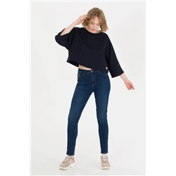 Kadın Lacivert Bisiklet Yaka Sweatshirt