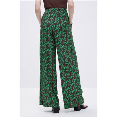 Pantalón palazzo de seda de tiro alto Marrón oscuro