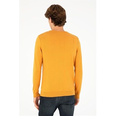 Erkek Slim Fit Bisiklet Yaka Hardal Basic Kazak