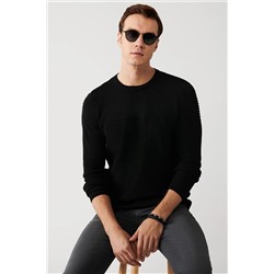 Avva Erkek Siyah Bisiklet Yaka Dokulu Viskon Standart Fit Normal Kesim Triko Kazak A32y5136 A32Y5136