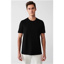 Avva, Erkek Siyah Bisiklet Yaka Yumuşak Tuşeli T-shirt A31y1003