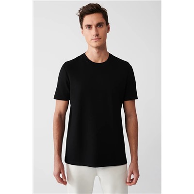 Avva, Erkek Siyah Bisiklet Yaka Yumuşak Tuşeli T-shirt A31y1003