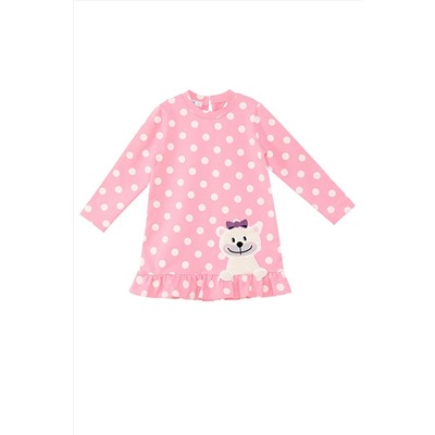 Denokids Ayıcık Kız Bebek Puantiyeli Pembe Elbise CFF-23S1-111